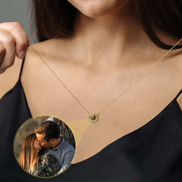 Circular Photo Personalised Necklace - Photo Necklace - Photo Projection Necklace Necklace Gold Brother & Sisters